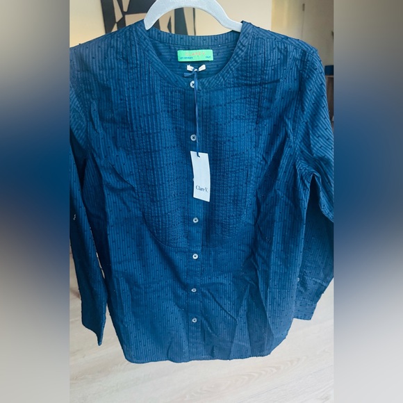 New Clare V. Le Tux Swiss Dots Pintuck Blouse M - Picture 2 of 5